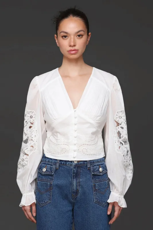 Embroidered Puff Sleeve Cotton Blouse sold by Avec Les Filles
