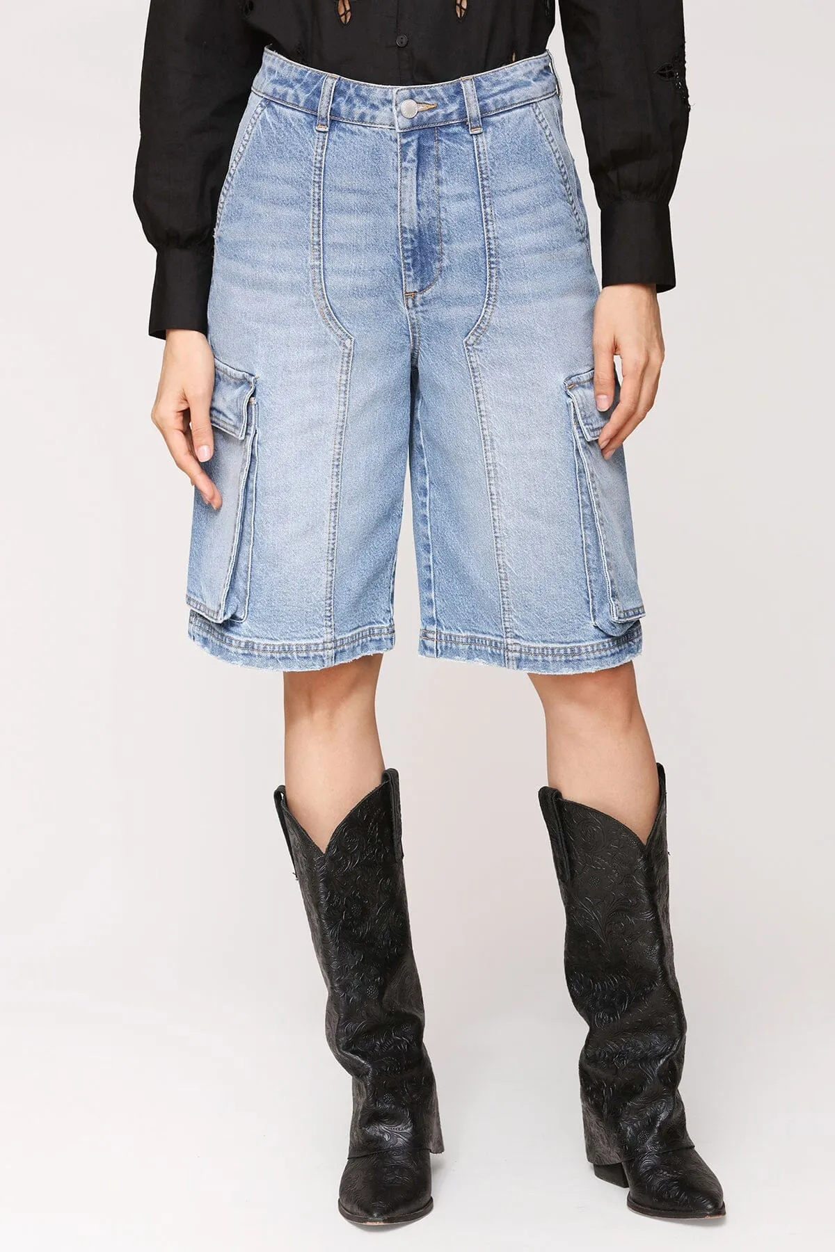 Denim Cargo Shorts sold by Avec Les Filles product image thumbnail 3