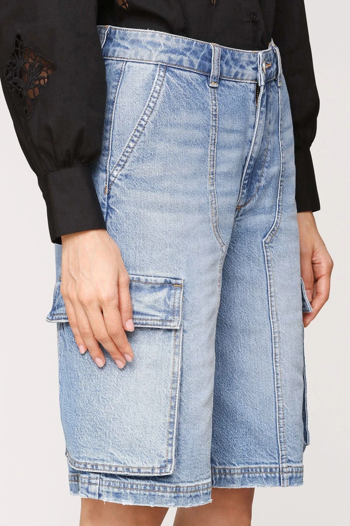 Denim Cargo Shorts sold by Avec Les Filles product image thumbnail 2