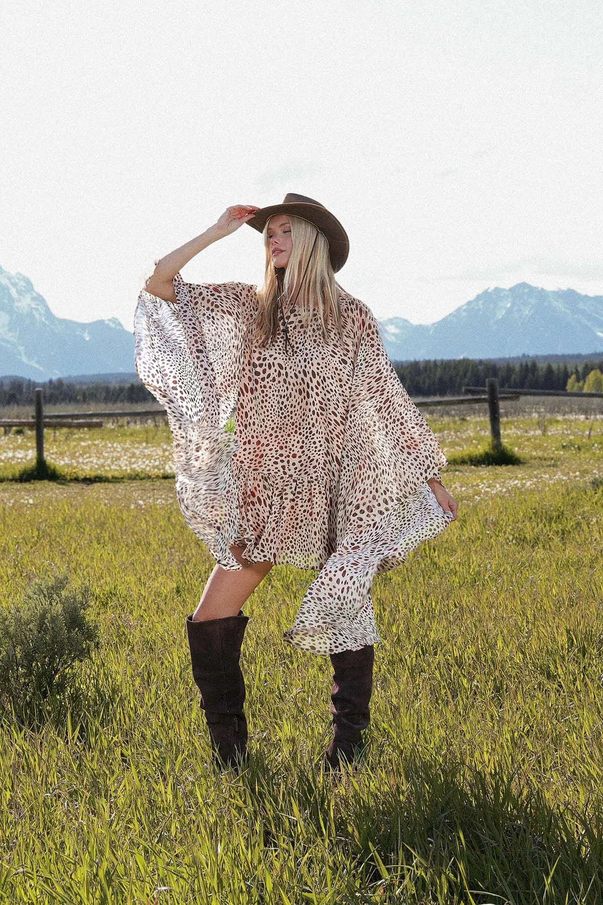 Cheetah Print Statement Sleeve Chiffon Dress sold by Avec Les Filles