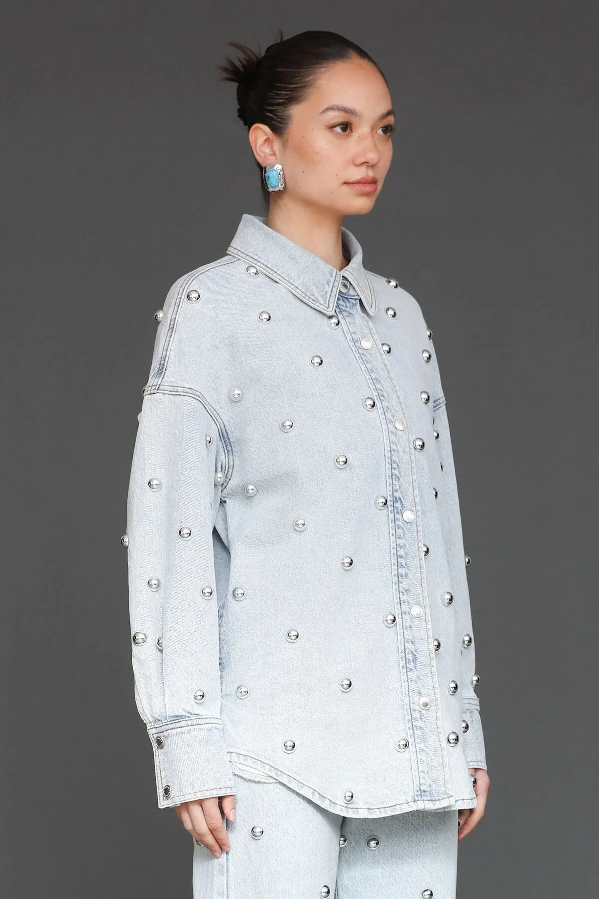 Studded Denim Shirt Jacket sold by Avec Les Filles product image thumbnail 5
