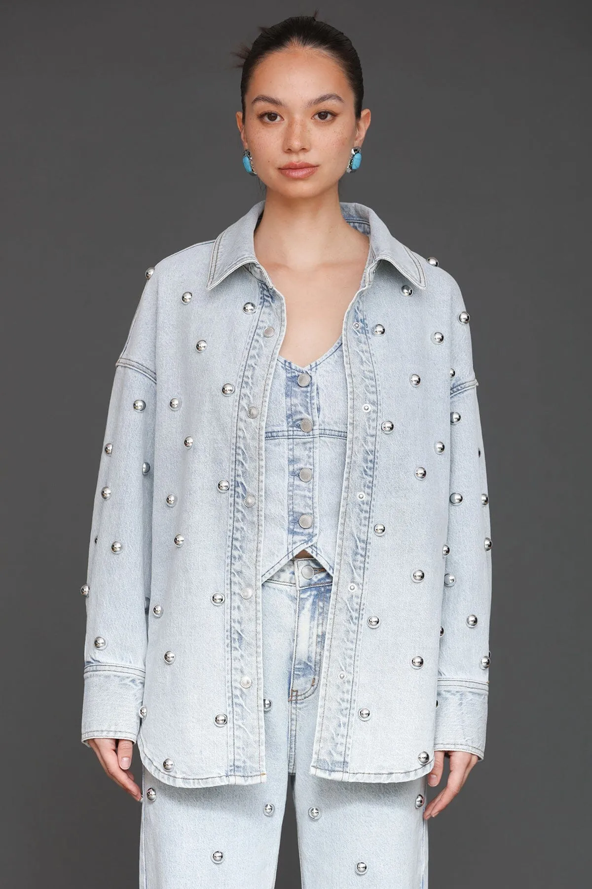Studded Denim Shirt Jacket sold by Avec Les Filles product image thumbnail 3
