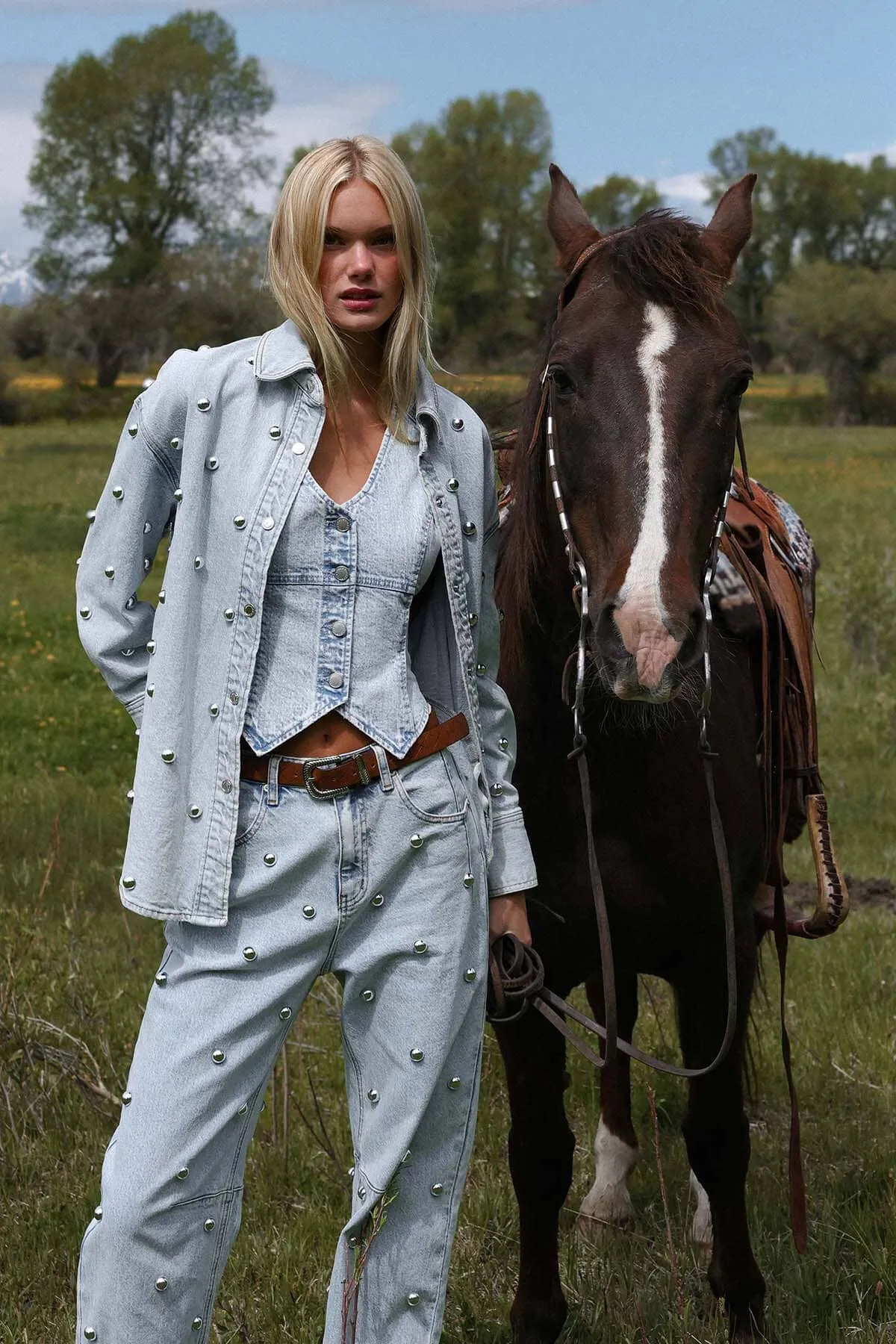 Studded Denim Shirt Jacket sold by Avec Les Filles