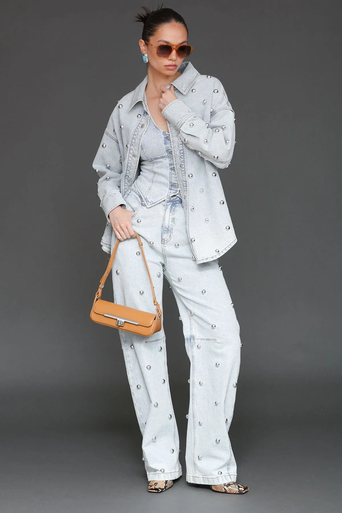 Studded Denim Shirt Jacket sold by Avec Les Filles product image thumbnail 2