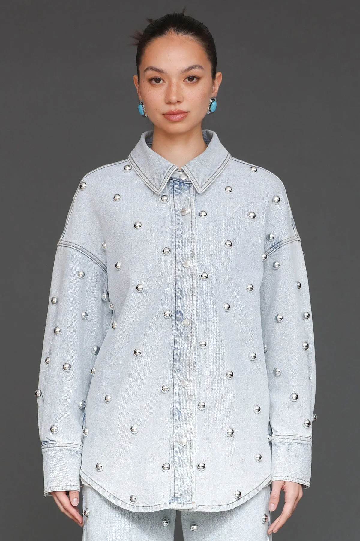 Studded Denim Shirt Jacket sold by Avec Les Filles product image thumbnail 4