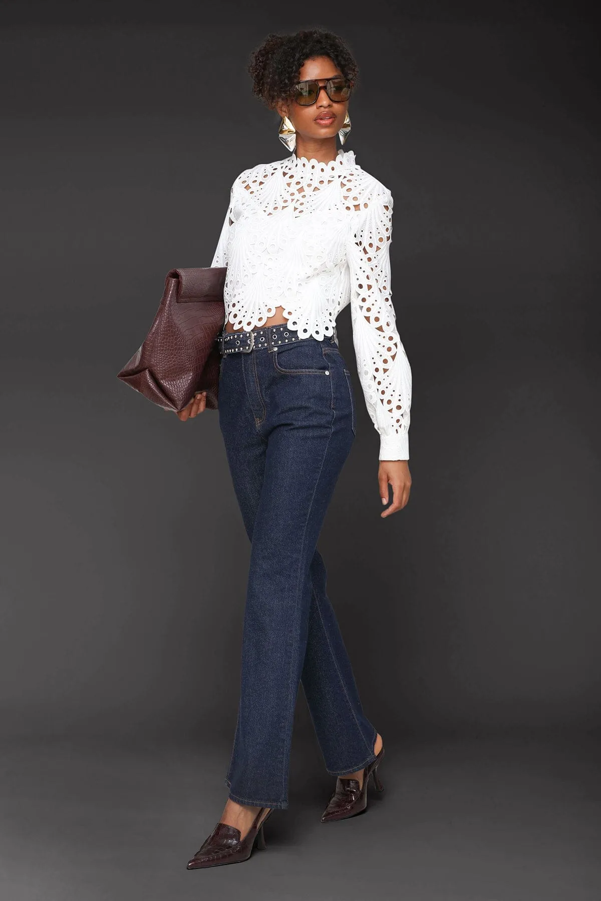 Studded Belted Flare Jeans sold by Avec Les Filles