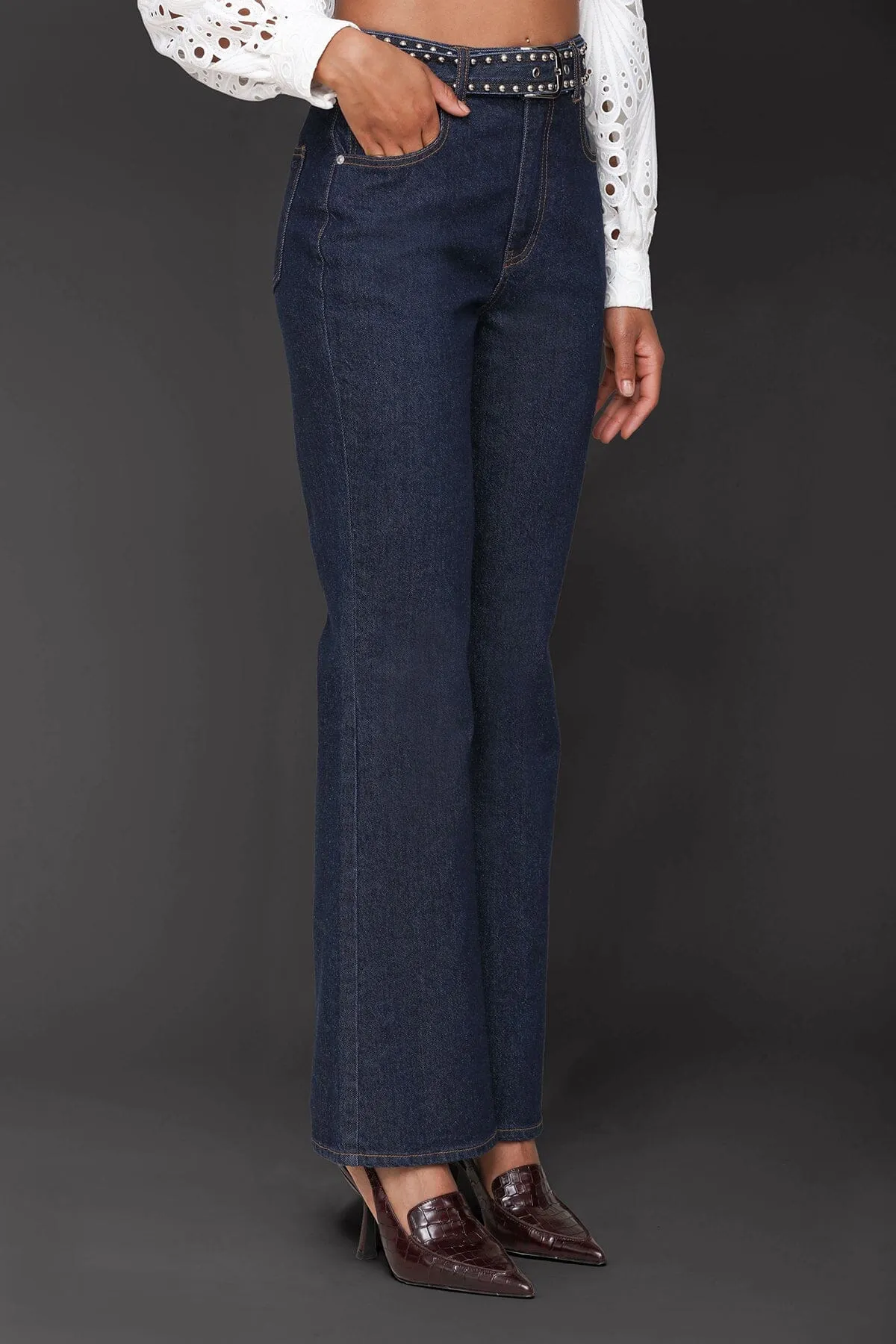 Studded Belted Flare Jeans sold by Avec Les Filles product image thumbnail 4