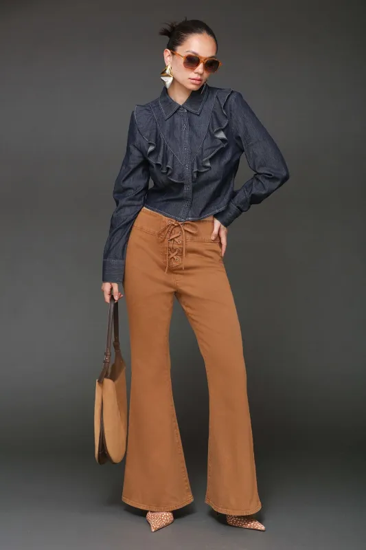 Lace Up Washed Cotton Flare Pants sold by Avec Les Filles
