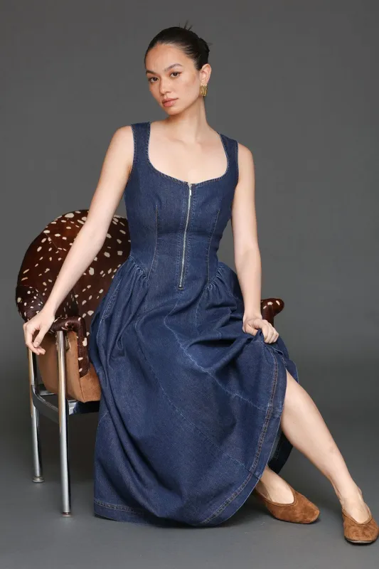 Zip-Front Denim Midi Dress sold by Avec Les Filles