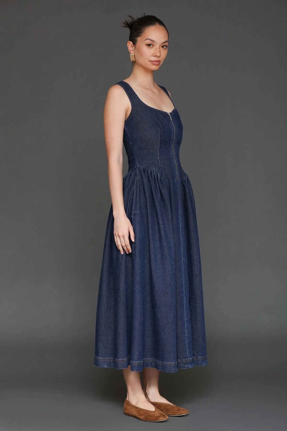 Zip-Front Denim Midi Dress sold by Avec Les Filles product image thumbnail 5