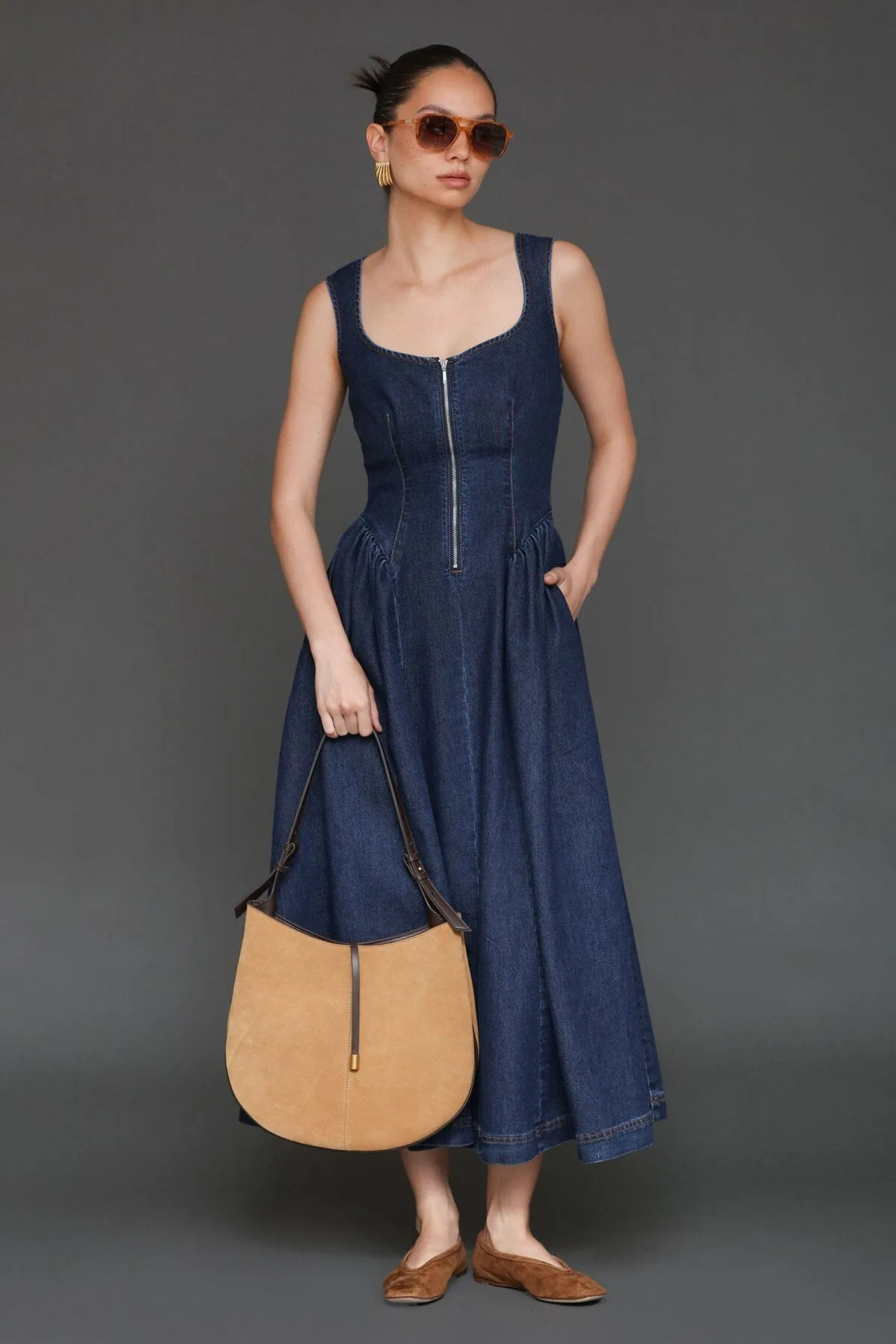 Zip-Front Denim Midi Dress sold by Avec Les Filles product image thumbnail 2