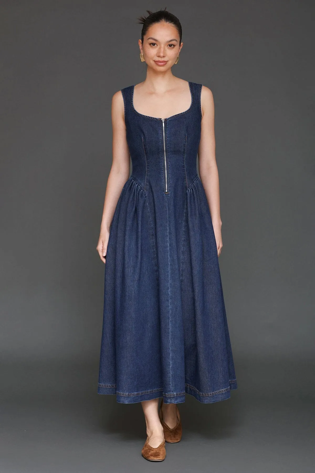 Zip-Front Denim Midi Dress sold by Avec Les Filles product image thumbnail 3