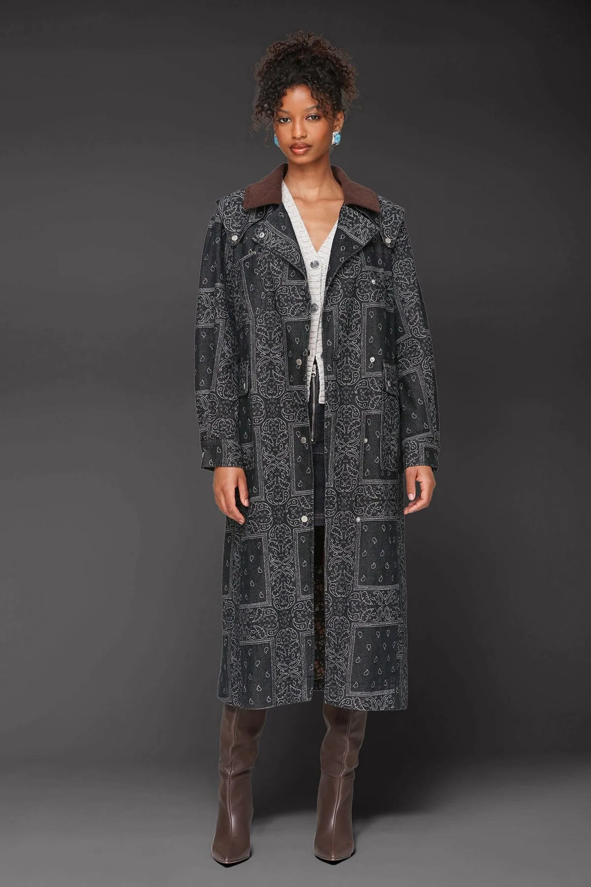 Paisley Denim Utility Trench Coat sold by Avec Les Filles product image thumbnail 3