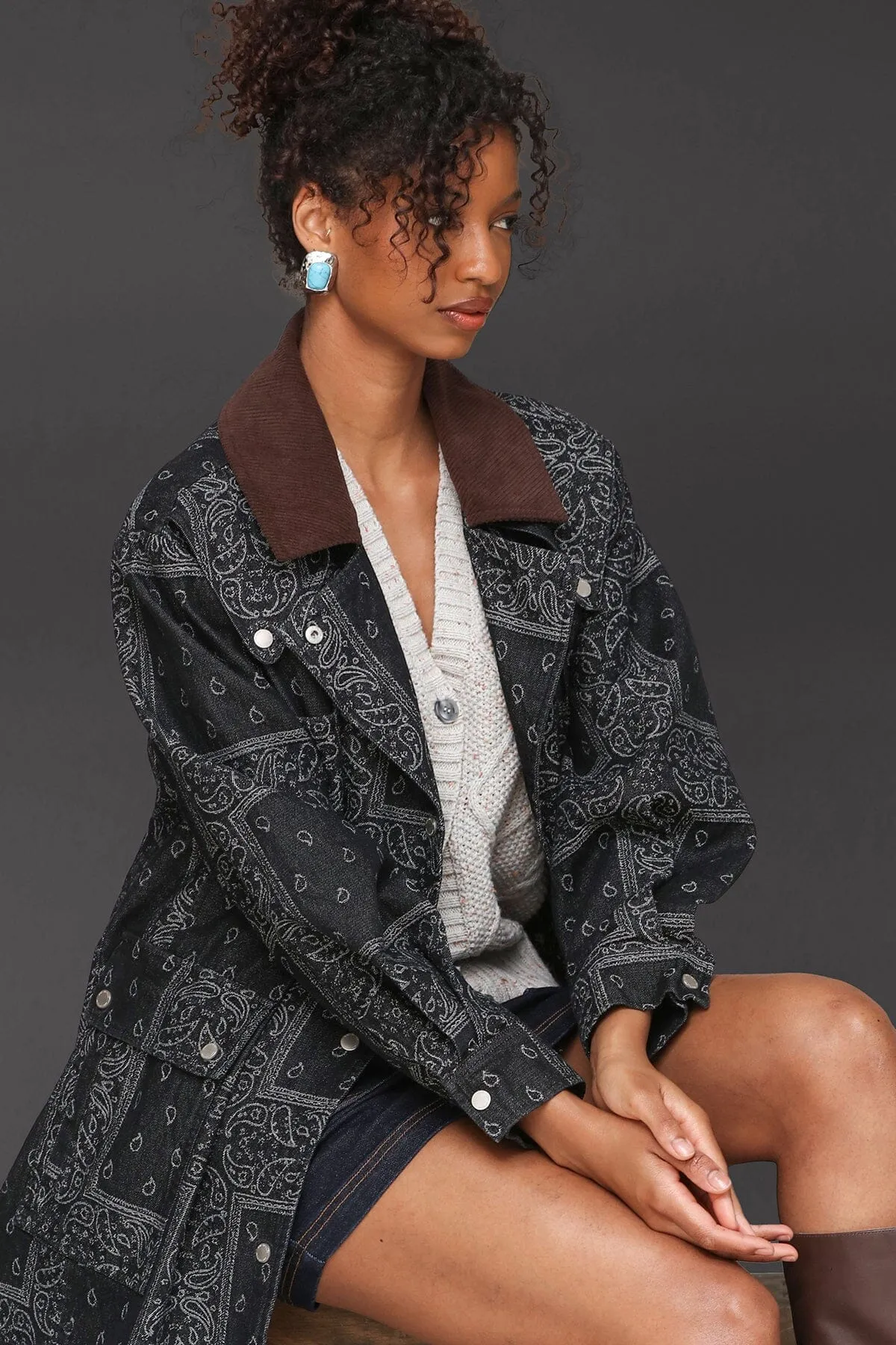 Paisley Denim Utility Trench Coat sold by Avec Les Filles product image thumbnail 2