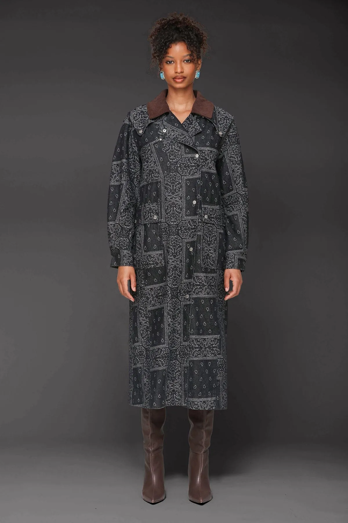 Paisley Denim Utility Trench Coat sold by Avec Les Filles product image thumbnail 4