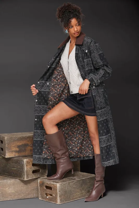 Paisley Denim Utility Trench Coat made by Avec Les Filles