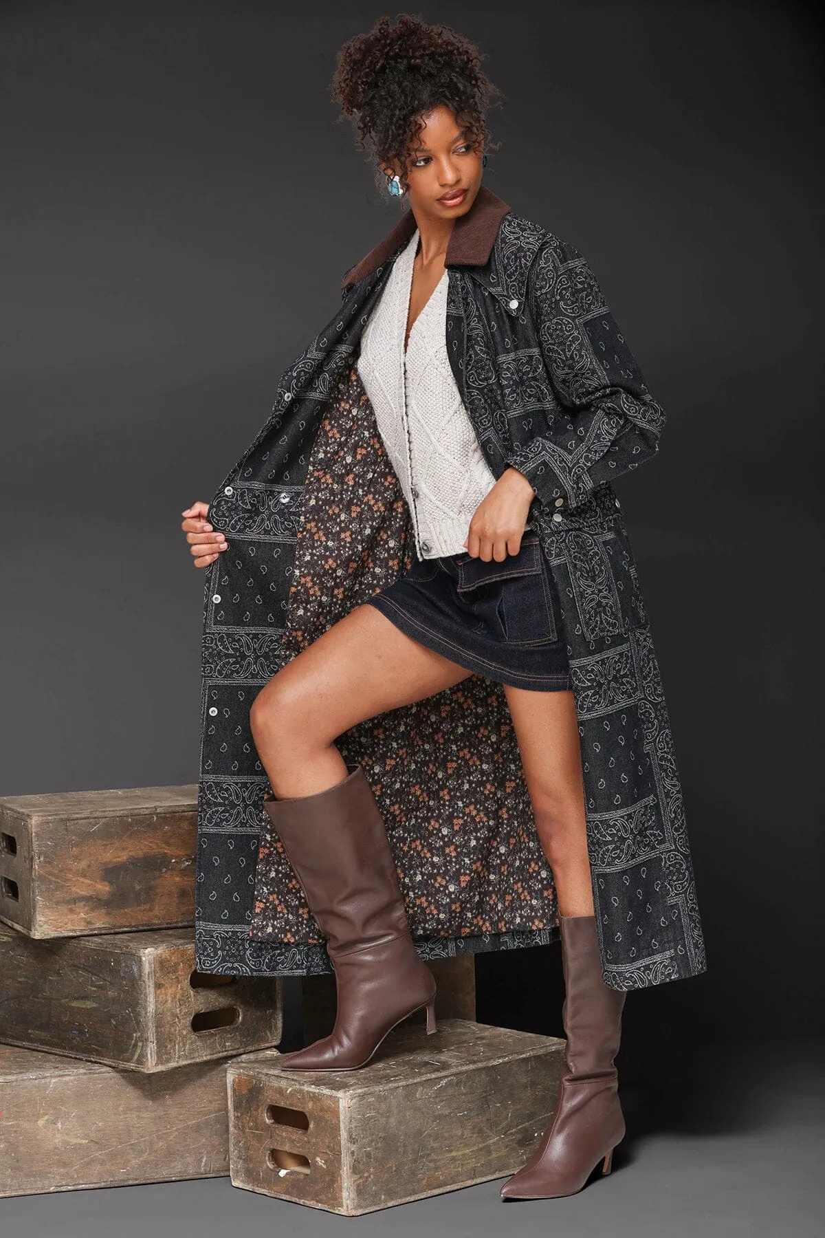Paisley Denim Utility Trench Coat sold by Avec Les Filles
