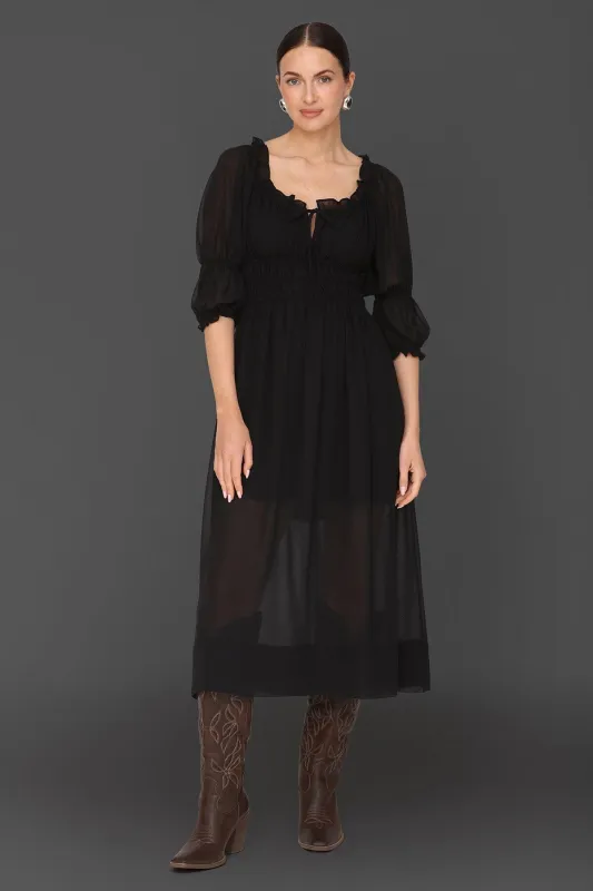 Sheer Chiffon Prairie Midi Dress made by Avec Les Filles