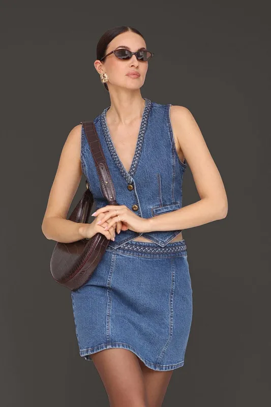 Braided Trim Denim Vest sold by Avec Les Filles
