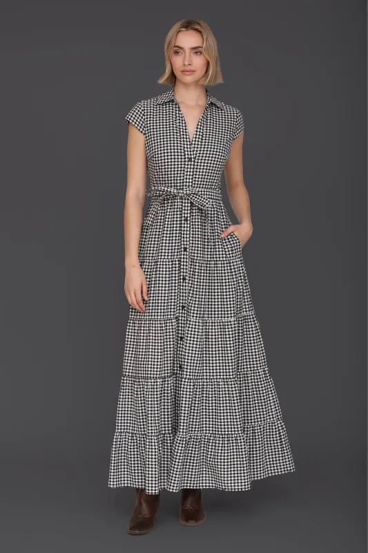 Gingham Cotton Tiered Maxi Shirtdress made by Avec Les Filles