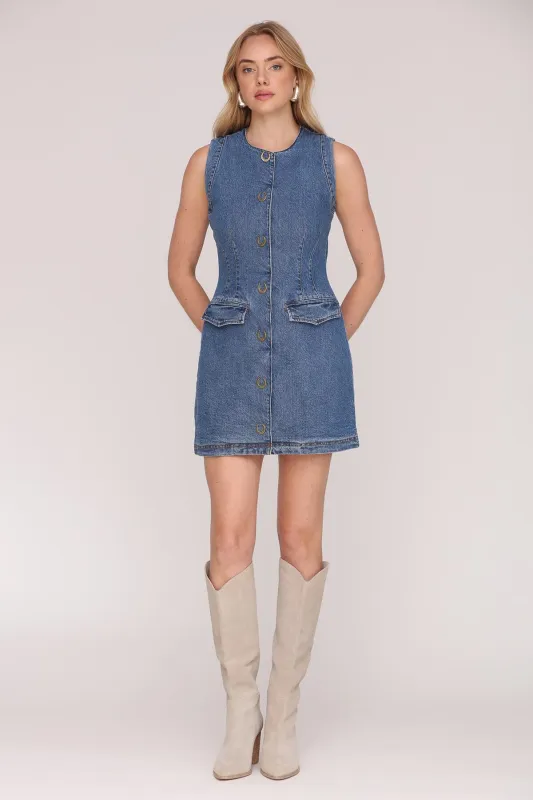 Horseshoe Button Denim Mini Dress sold by Avec Les Filles
