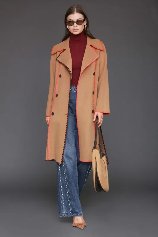 Contrast Blanket Stitch Wrap Coat sold by Avec Les Filles