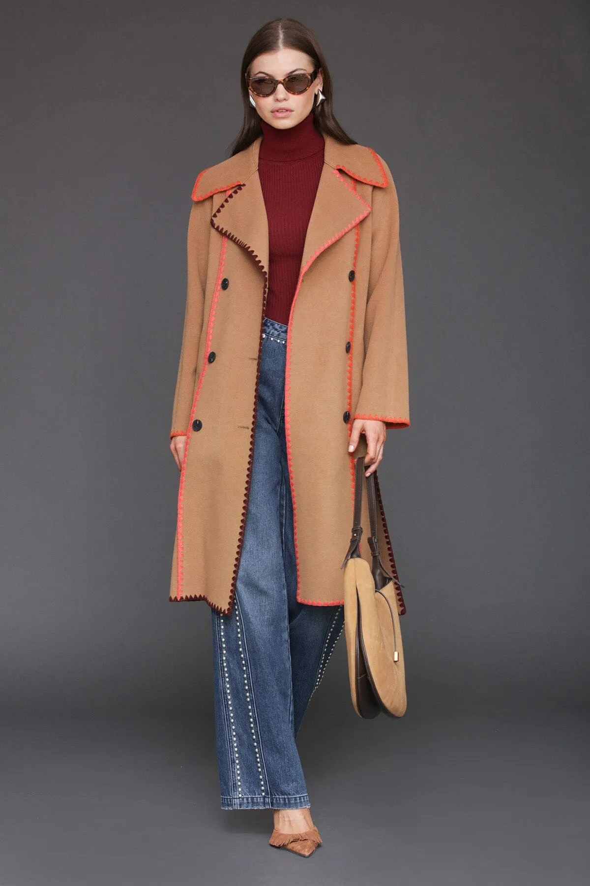 Contrast Blanket Stitch Wrap Coat sold by Avec Les Filles