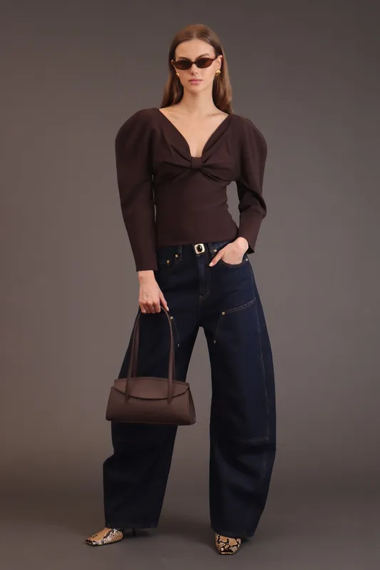 Puff Sleeve Bow Front Sweater made by Avec Les Filles