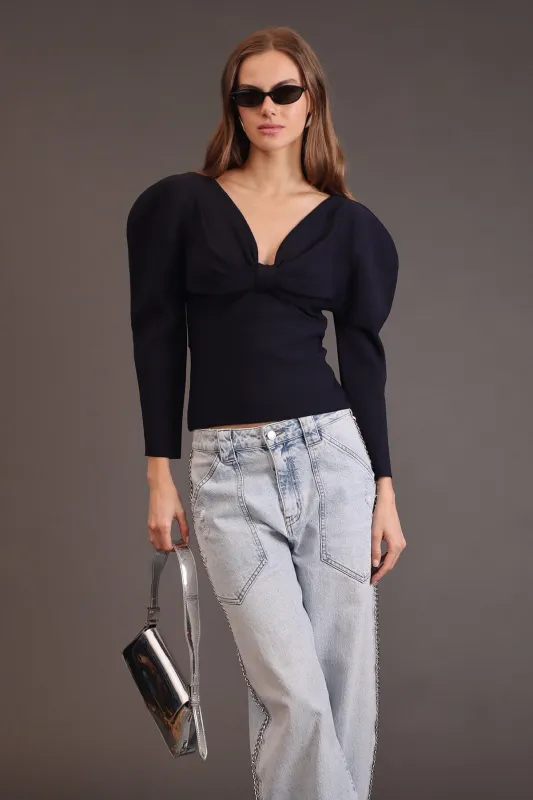 Puff Sleeve Bow Front Sweater sold by Avec Les Filles