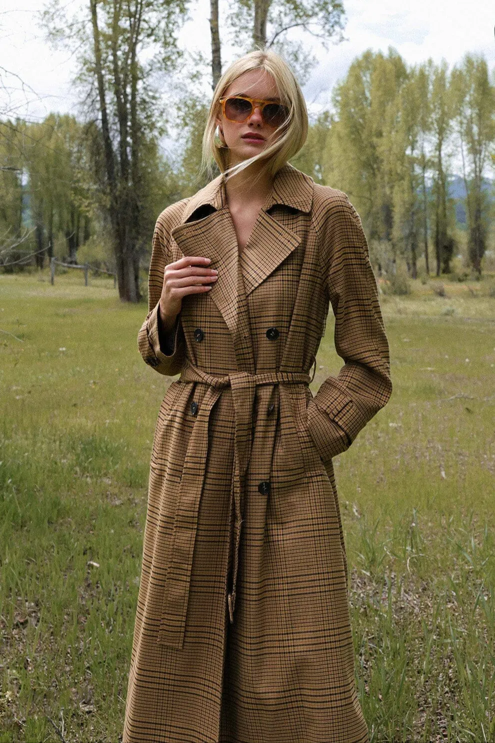 Plaid Strong Shoulder Maxi Trench Coat sold by Avec Les Filles