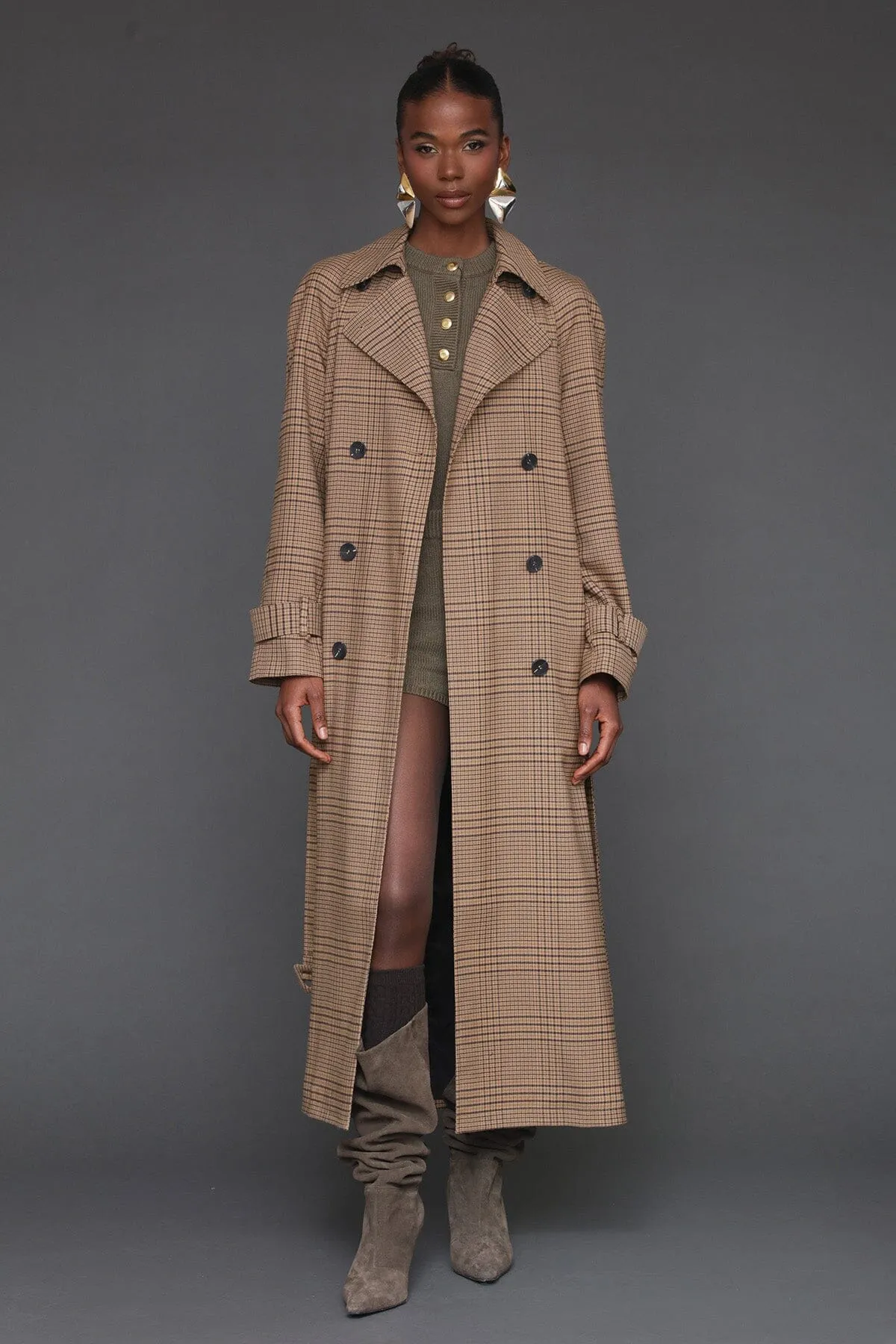 Plaid Strong Shoulder Maxi Trench Coat sold by Avec Les Filles product image thumbnail 3