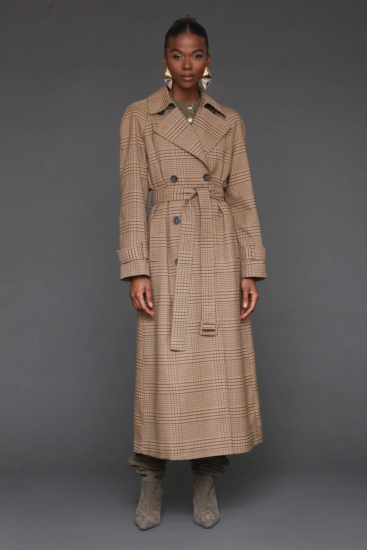 Plaid Strong Shoulder Maxi Trench Coat sold by Avec Les Filles product image thumbnail 4