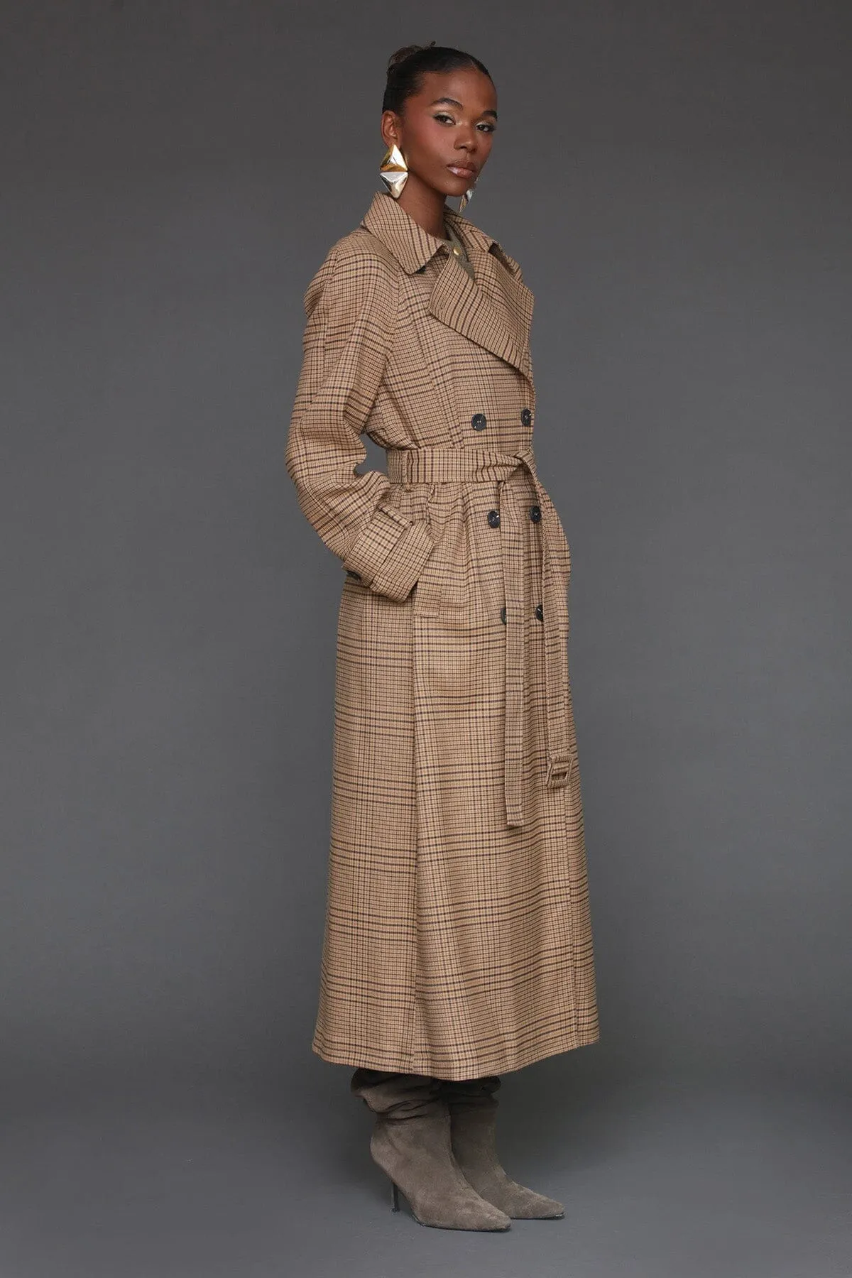 Plaid Strong Shoulder Maxi Trench Coat sold by Avec Les Filles product image thumbnail 5