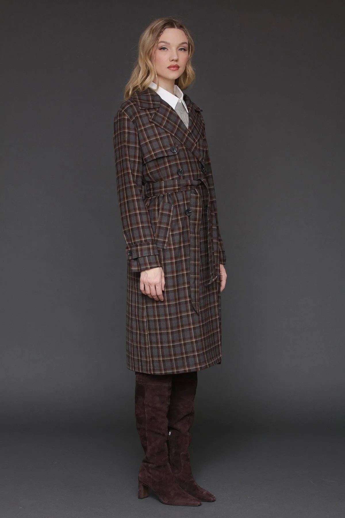 Plaid Button-Back Trench Coat sold by Avec Les Filles product image thumbnail 5