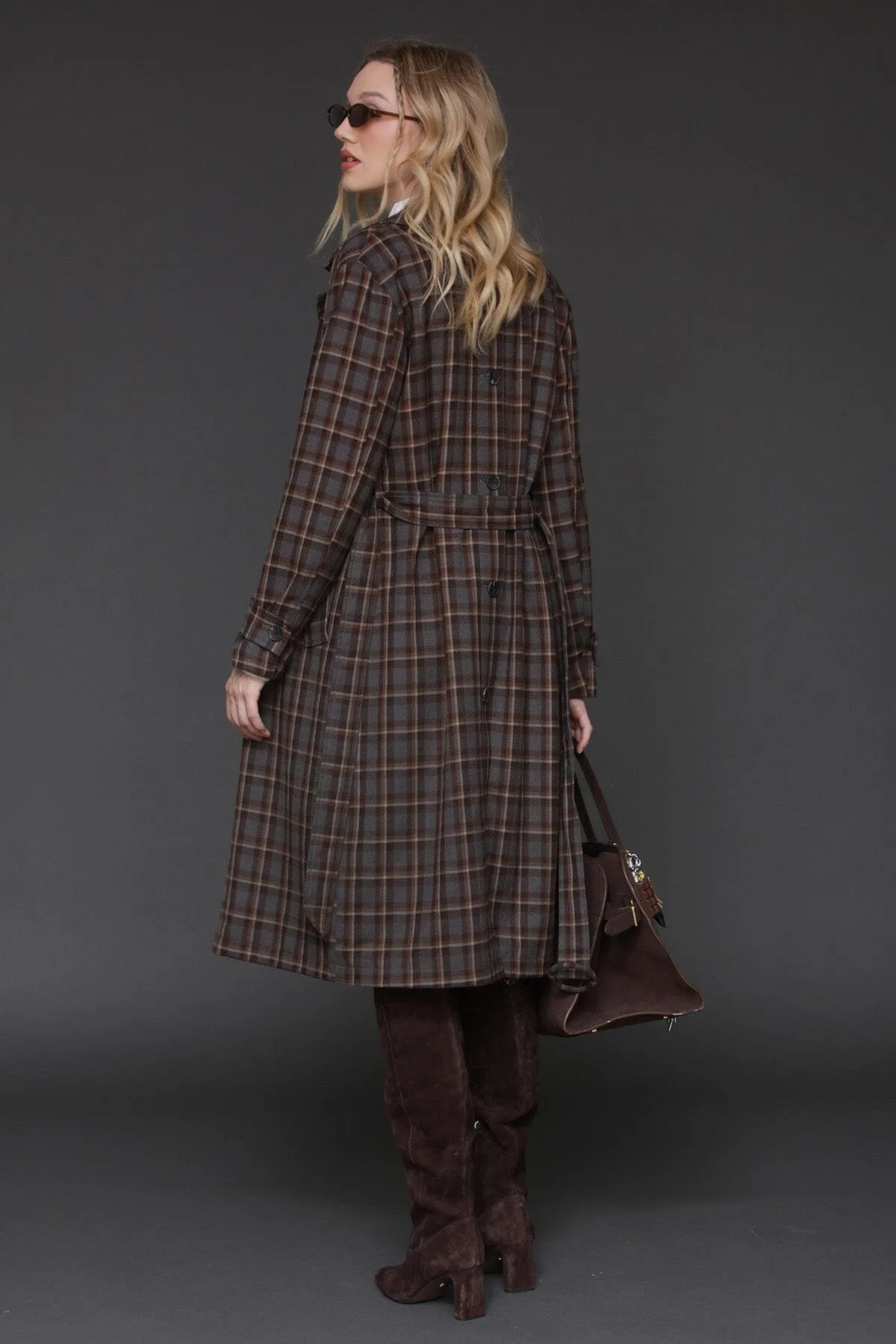 Plaid Button-Back Trench Coat sold by Avec Les Filles product image thumbnail 2