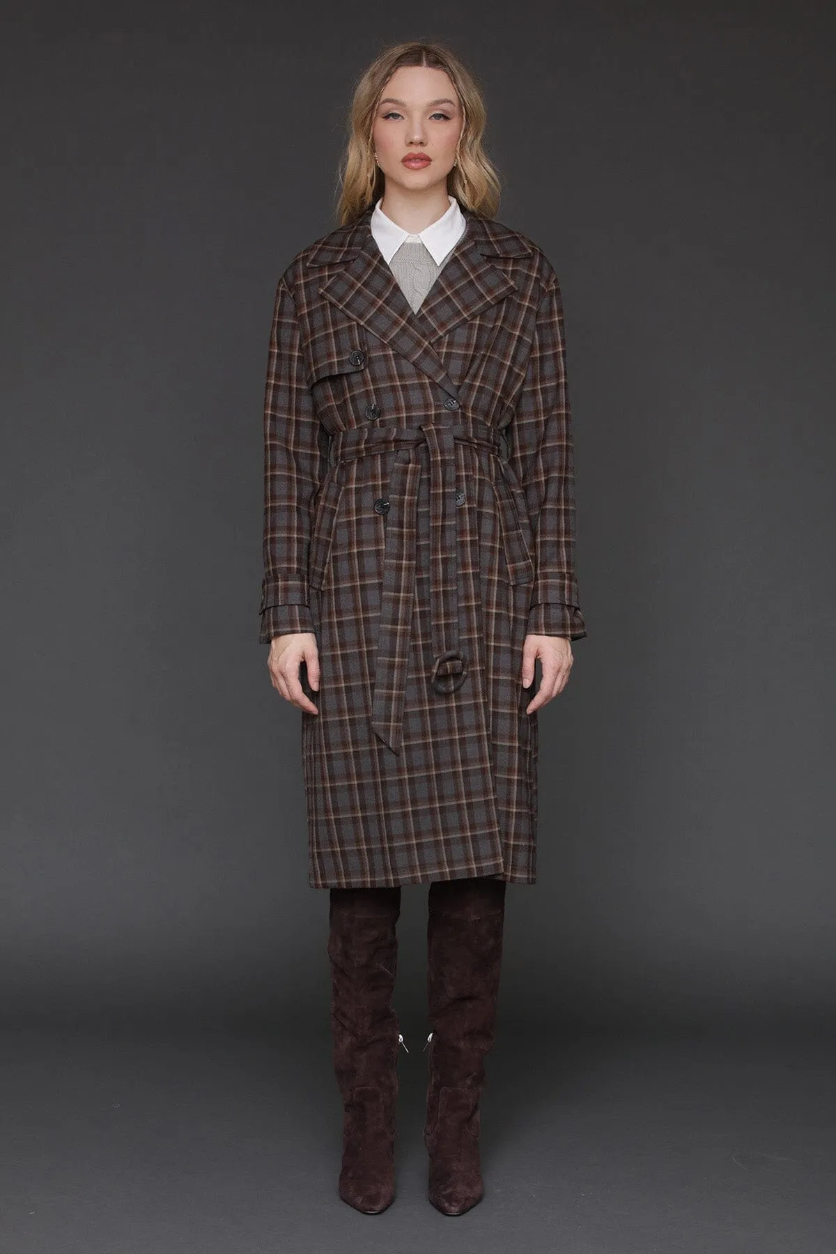 Plaid Button-Back Trench Coat sold by Avec Les Filles product image thumbnail 4