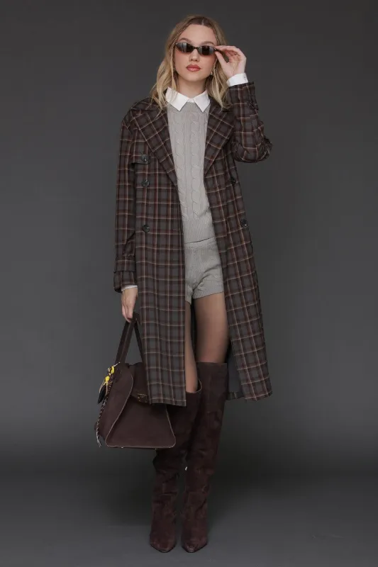 Plaid Button-Back Trench Coat sold by Avec Les Filles