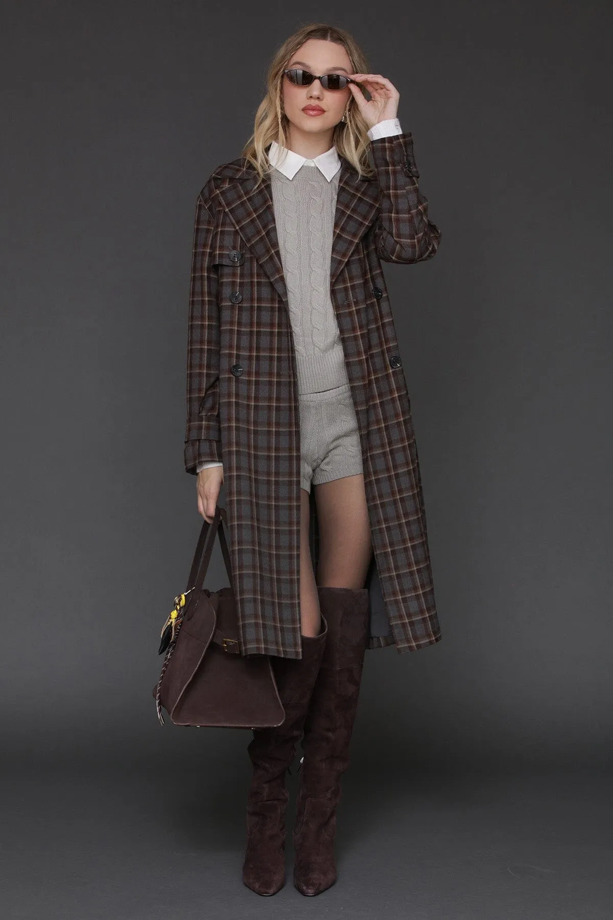 Plaid Button-Back Trench Coat sold by Avec Les Filles