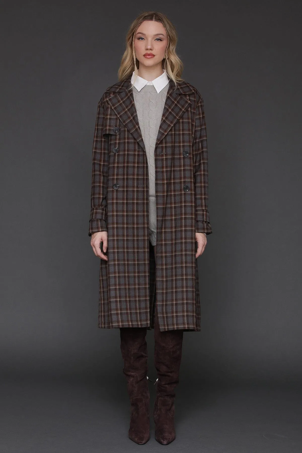 Plaid Button-Back Trench Coat sold by Avec Les Filles product image thumbnail 3