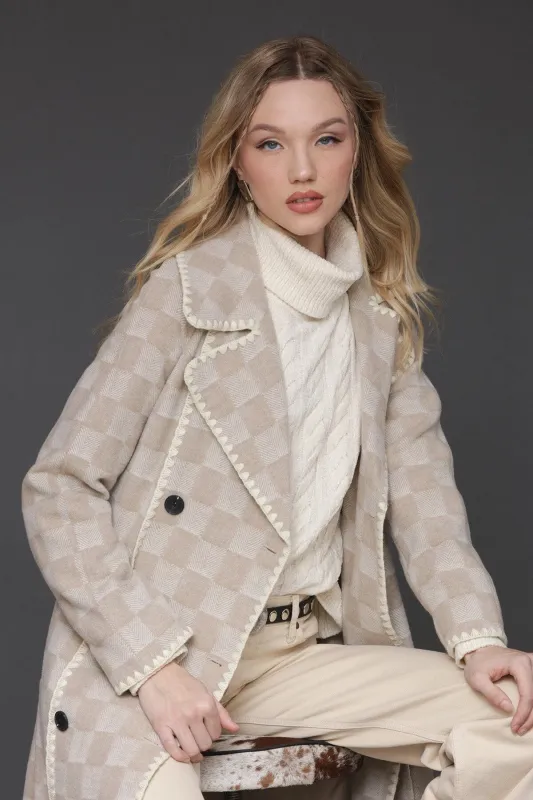 Checkered Wool Blend Blanket Stitch Coat sold by Avec Les Filles