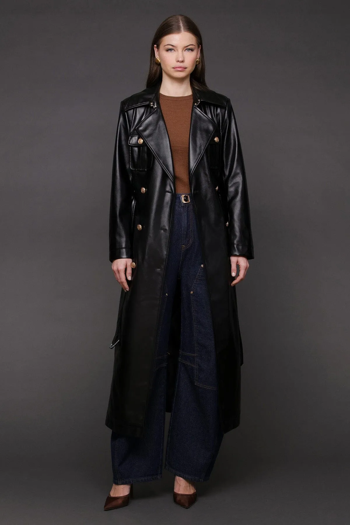 Faux-Ever Leather™ Belted Utility Trench Coat sold by Avec Les Filles product image thumbnail 3