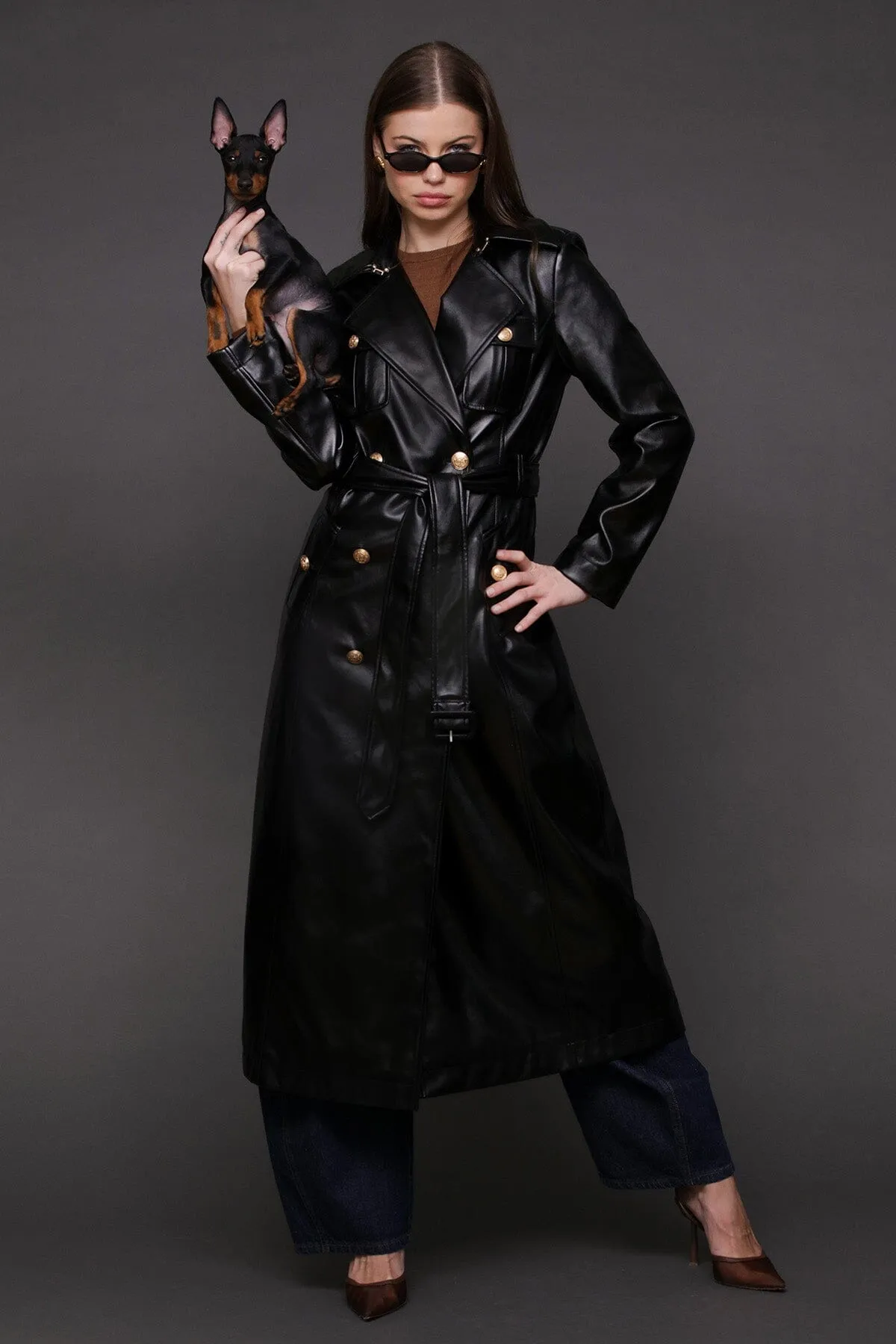 Faux-Ever Leather™ Belted Utility Trench Coat sold by Avec Les Filles product image thumbnail 2