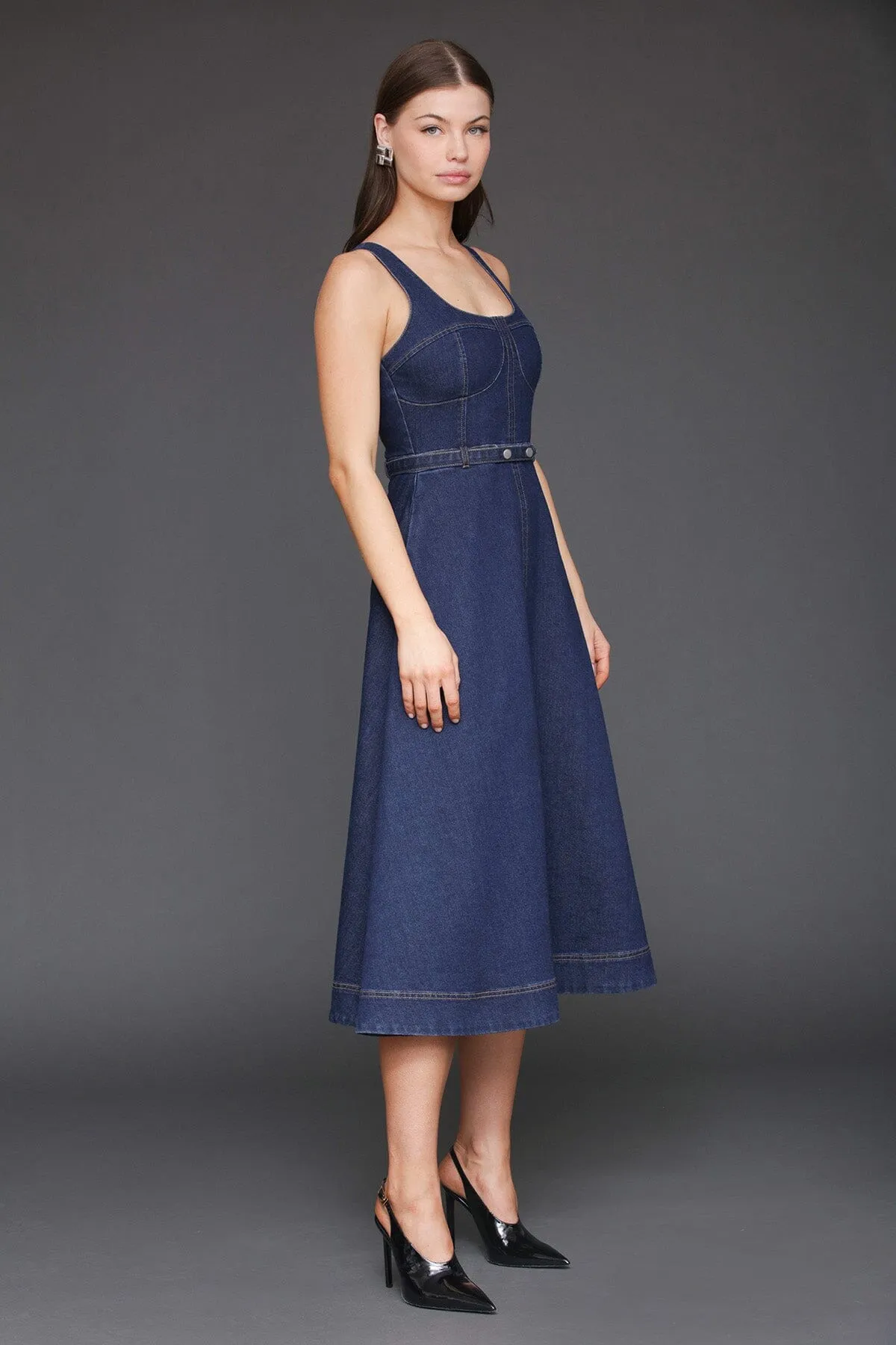 Denim Fit & Flare Bustier Midi Dress sold by Avec Les Filles product image thumbnail 5