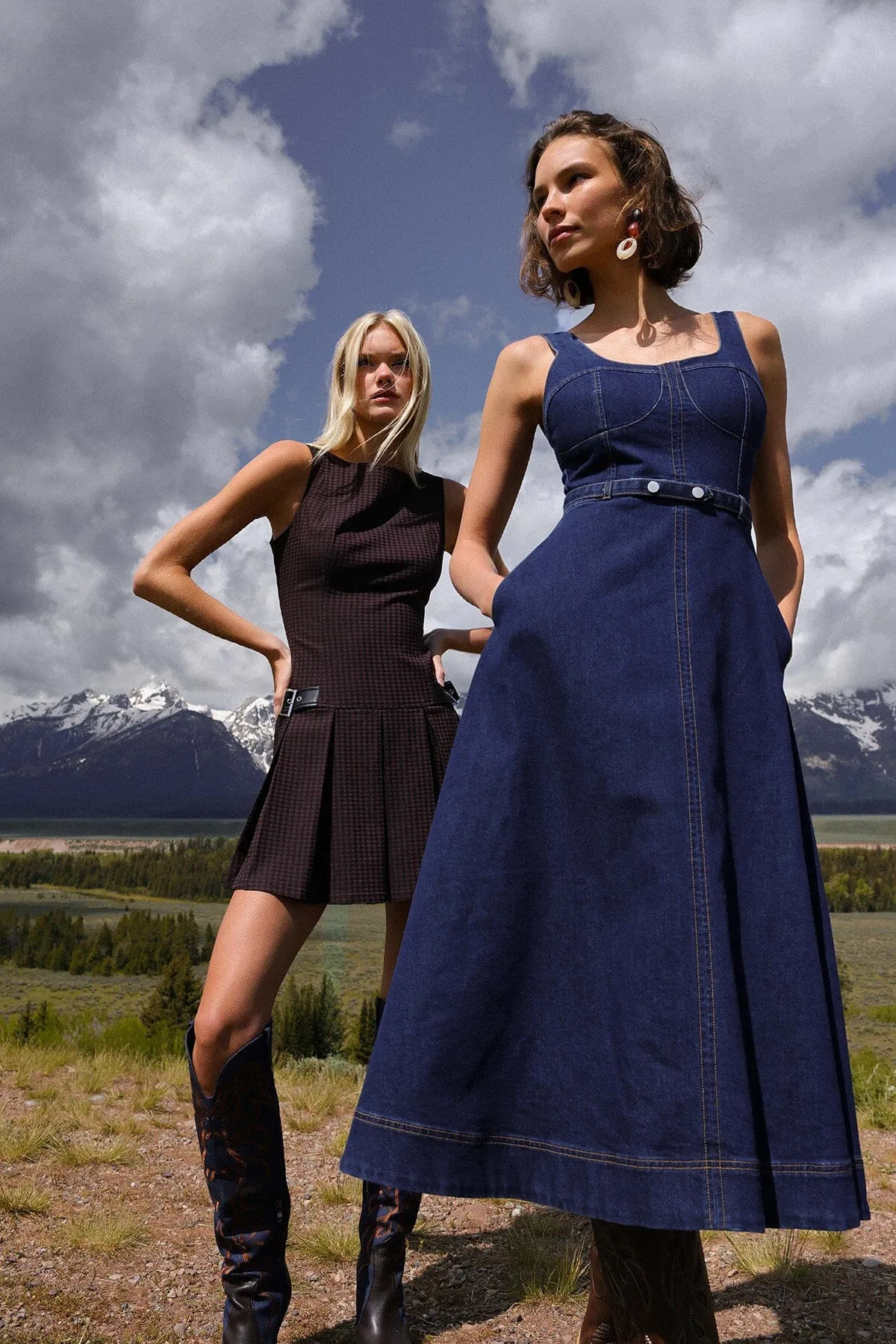 Denim Fit & Flare Bustier Midi Dress sold by Avec Les Filles