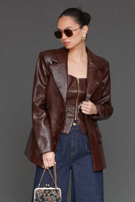 Faux Croc Tailored Blazer sold by Avec Les Filles