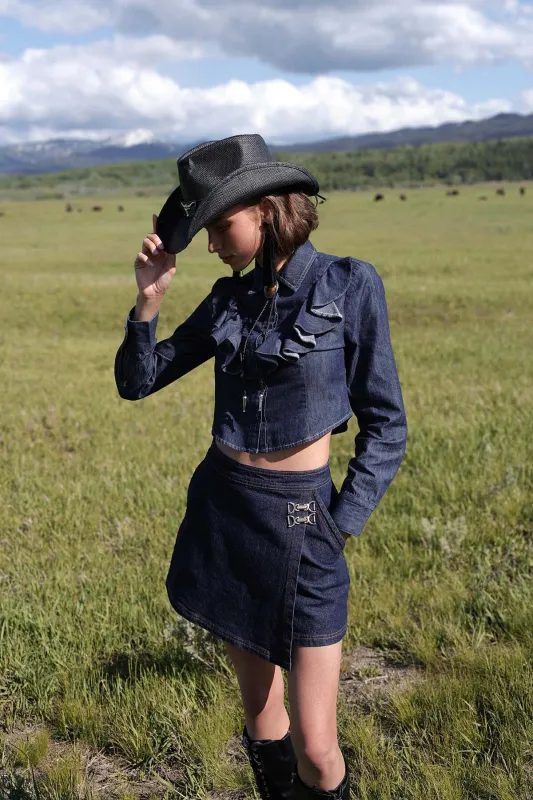 Denim Wrap Mini Skirt sold by Avec Les Filles