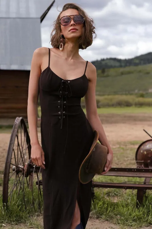 Lace Up Corset Crepe Midi Dress sold by Avec Les Filles