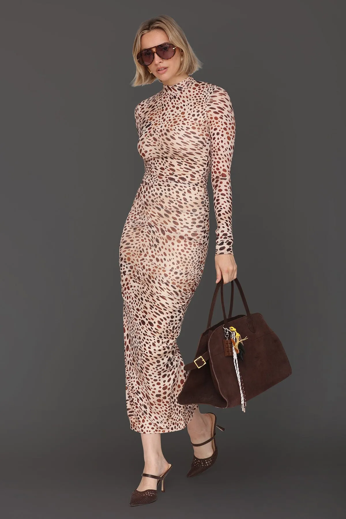 Cheetah Print Ruched Bodycon Maxi Dress sold by Avec Les Filles product image thumbnail 2