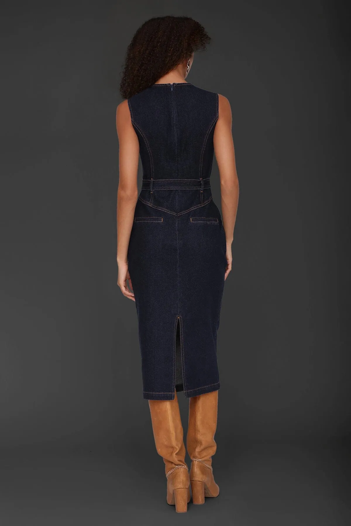 Tailored Denim Belted Midi Dress sold by Avec Les Filles product image thumbnail 5