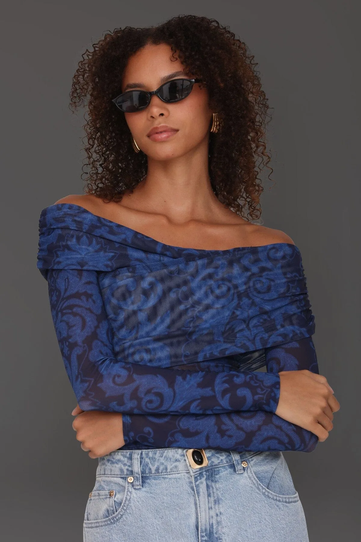 Off-Shoulder Paisley Mesh Bodysuit sold by Avec Les Filles product image thumbnail 2
